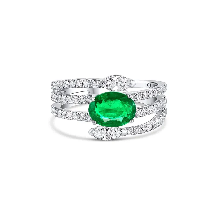 Rings CJ Charles Jewelers 18k White Gold 128ct Zambia Emerald and Diamond Spiral Ring