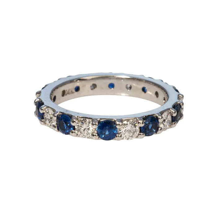 Rings Croghans Round Sapphire Diamond 14K White Gold Eternity Band