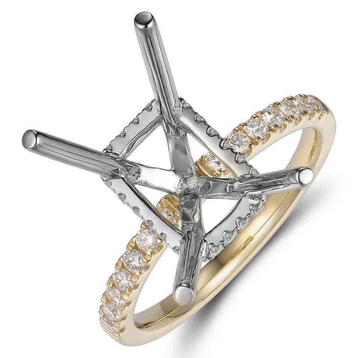 Rings Engagement Collections 18K Yellow Gold Semi Mount Ring with 18K White Gold Rectangle Hidden Halo Diamond Head Rings Engagement Collections 18K Yellow Gold Semi Mount Ring with 18K White Gold Rectangle Hidden Halo Diamond Head