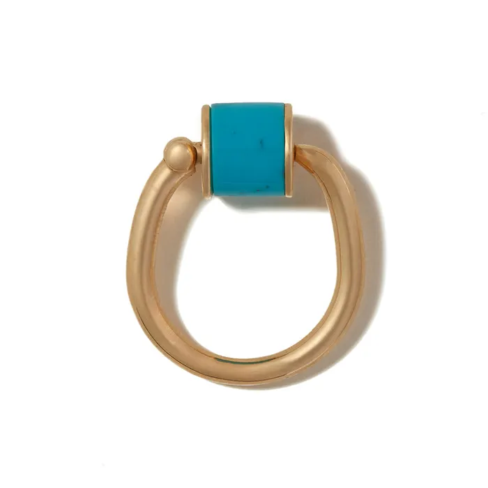 Rings Marla Aaron Marla Aaron 18K Gold Turquoise Chubby Trundle Lock Ring