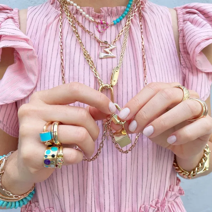Rings Marla Aaron Marla Aaron 18K Gold Turquoise Chubby Trundle Lock Ring