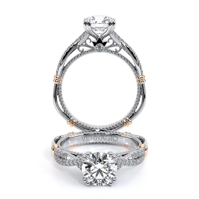 Rings Verragio Verragio Parisian 14K White Gold Semi Mount Diamond Ring with Rose Gold Accents Rings Verragio Verragio Parisian 14K White Gold Semi Mount Diamond Ring with Rose Gold Accents