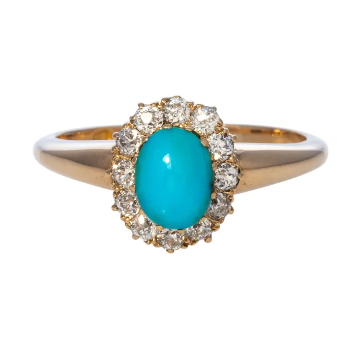 Rings Victorian Turquoise Diamond Cluster 18K Gold Ring Croghans