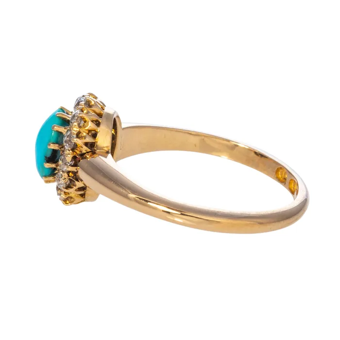 Rings Victorian Turquoise Diamond Cluster 18K Gold Ring Croghans