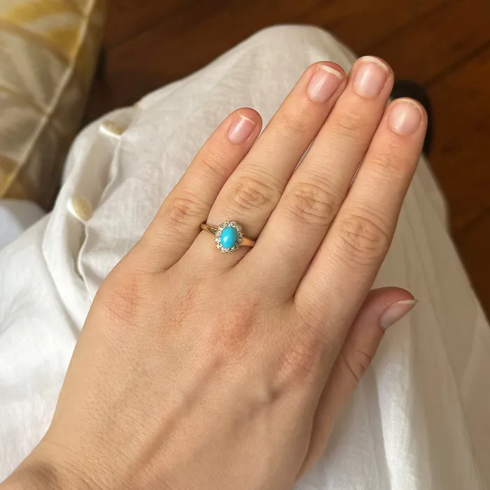 Rings Victorian Turquoise Diamond Cluster 18K Gold Ring Croghans