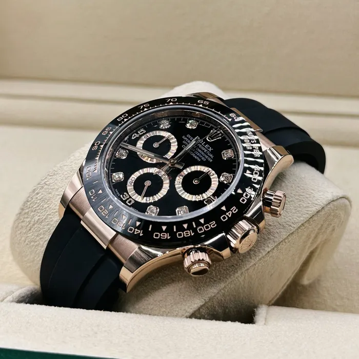 Rolex Bracelets Rolex Cosmograph Daytona 40mm Ref 116515ln0057 Black Diamond Dial Ceramic Bezel 18K Rose Gold Case Black Oysterflex Bracelet Mens Watch
