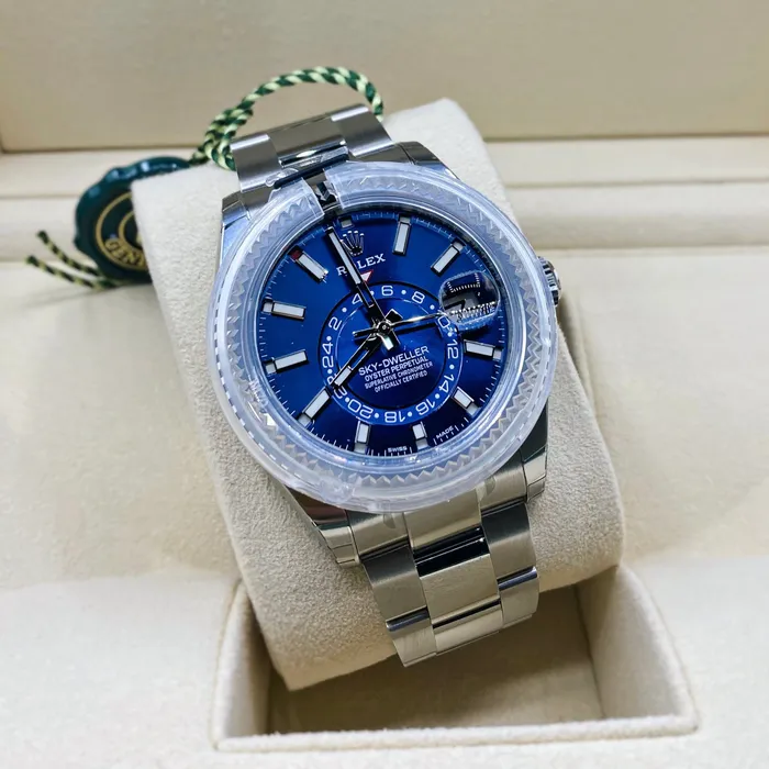 Rolex Bracelets Rolex SkyDweller 42mm Ref 3269340003 Bright Blue Stick Dial Stainless Steel Oyster Bracelet Watch