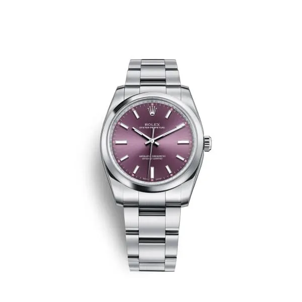 Rolex Oyster Perpetual 34mm Ref 1142000020 Red Grape Stick Dial Stainless Steel Oyster Bracelet Watch Rolex Bracelets Rolex Oyster Perpetual 34mm Ref 1142000020 Red Grape Stick Dial Stainless Steel Oyster Bracelet Watch Rolex Bracelets