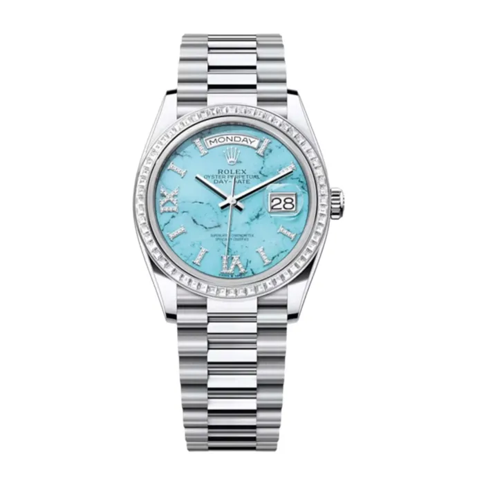 Rolex Rolex Day Date 36mm Ref 128396TBR Tiffany Blue Turquoise Diamond Dial Diamond Bezel 18K White Gold President Bracelet Watch Bracelets Rolex Rolex Day Date 36mm Ref 128396TBR Tiffany Blue Turquoise Diamond Dial Diamond Bezel 18K White Gold President Bracelet Watch Bracelets
