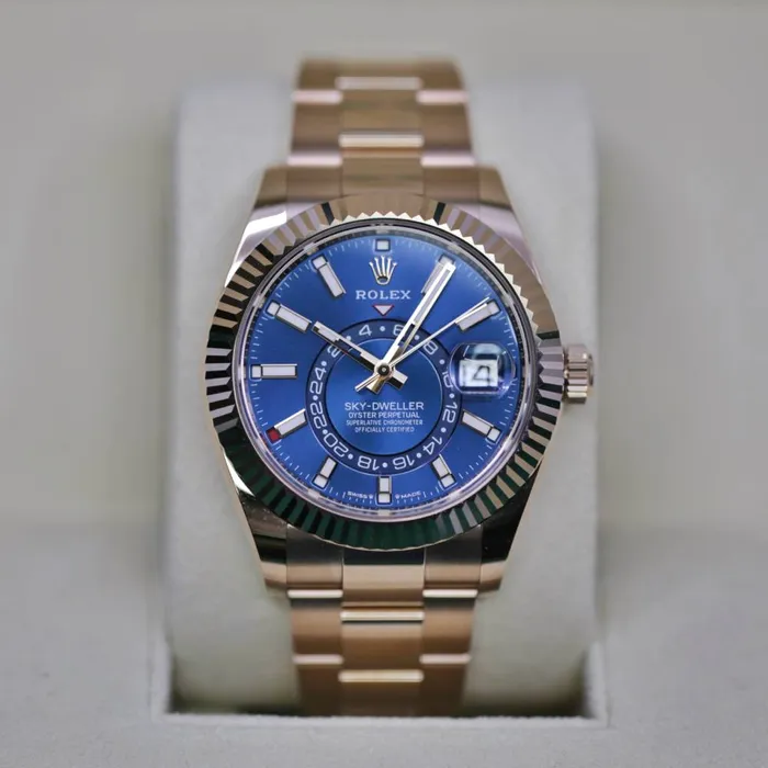 Rolex Rolex SkyDweller 42mm Ref 336935 BlueGreen Stick Dial 18K Rose Gold Oyster Bracelet Watch Bracelets