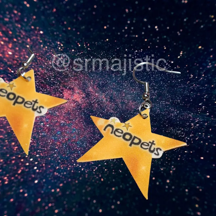 Sam Makes Things Neopets Logo Tag 2D cute detailed Handmade Earrings Earrings