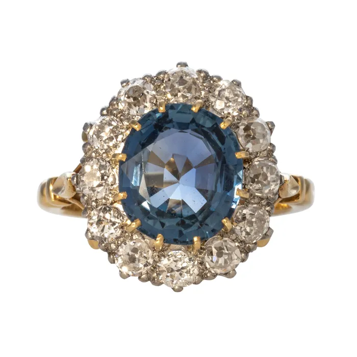 Victorian Style 385ct Oval Blue Sapphire Diamond Cluster Ring Croghans Rings Victorian Style 385ct Oval Blue Sapphire Diamond Cluster Ring Croghans Rings