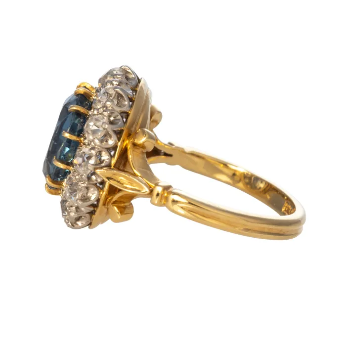 Victorian Style 385ct Oval Blue Sapphire Diamond Cluster Ring Croghans Rings