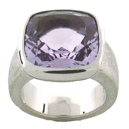 William and James Sterling Silver Cushion Large Pink Amethyst Scratch Ring William James Rings