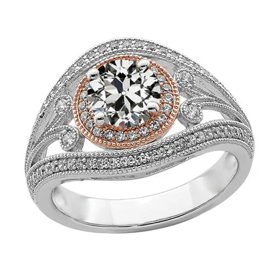 4 Carats Two Tone Halo Ring Round Old Mine Cut Natural Earth Mined Diamond Milgrain HarryChadEntcom Rings 4 Carats Two Tone Halo Ring Round Old Mine Cut Natural Earth Mined Diamond Milgrain HarryChadEntcom Rings