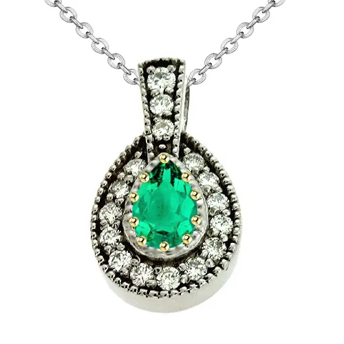 Antique Style Pear Shaped Pendant Real Green Emerald And Diamonds HarryChadEntcom Necklaces Antique Style Pear Shaped Pendant Real Green Emerald And Diamonds HarryChadEntcom Necklaces