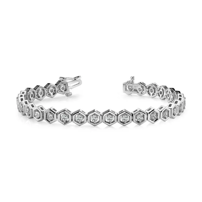 Bezel Set 580 Carats Natural Earth Mined Diamond Tennis Bracelet 14K White Gold GB Bracelets