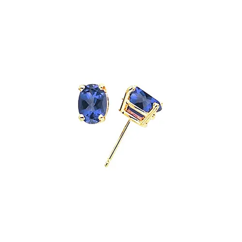 Blue Sapphire Stud Earrings 2 Carats 14K Yellow Gold GB Earrings