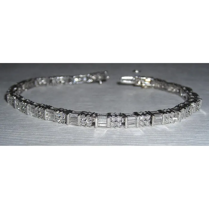 Bracelets GB 10 Carats Real Natural Earth Mined Diamond Tennis Bracelet White Gold Baguettes