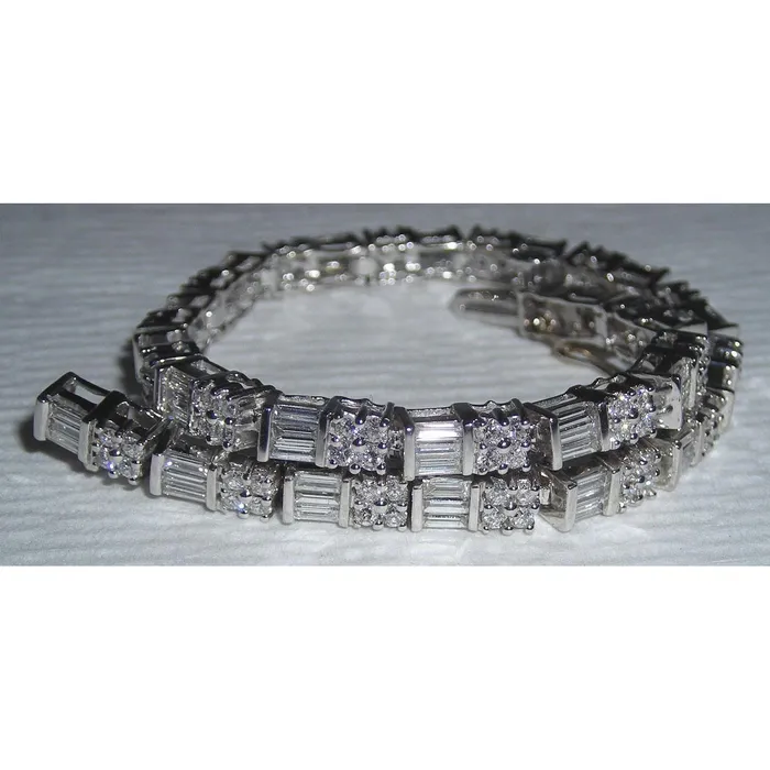 Bracelets GB 10 Carats Real Natural Earth Mined Diamond Tennis Bracelet White Gold Baguettes