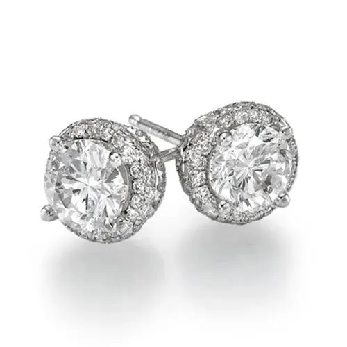 Brilliant Cut 350 Carats Natural Earth Mined Diamonds Halo Studs Earrings White Gold 14K GB Earrings Brilliant Cut 350 Carats Natural Earth Mined Diamonds Halo Studs Earrings White Gold 14K GB Earrings