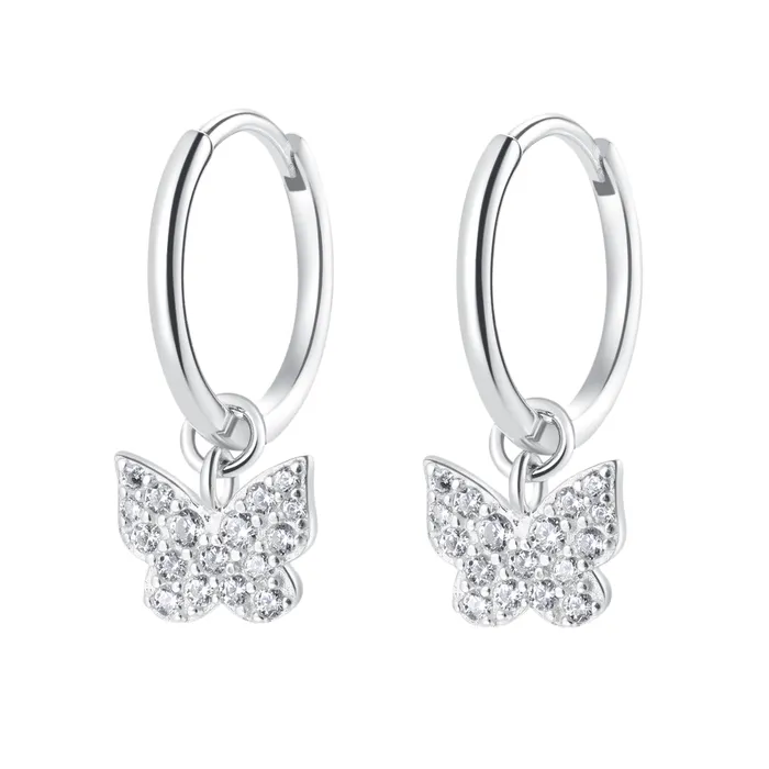 Butterfly Charm Hoop Earrings Sterling Silver Hey Happiness Earrings