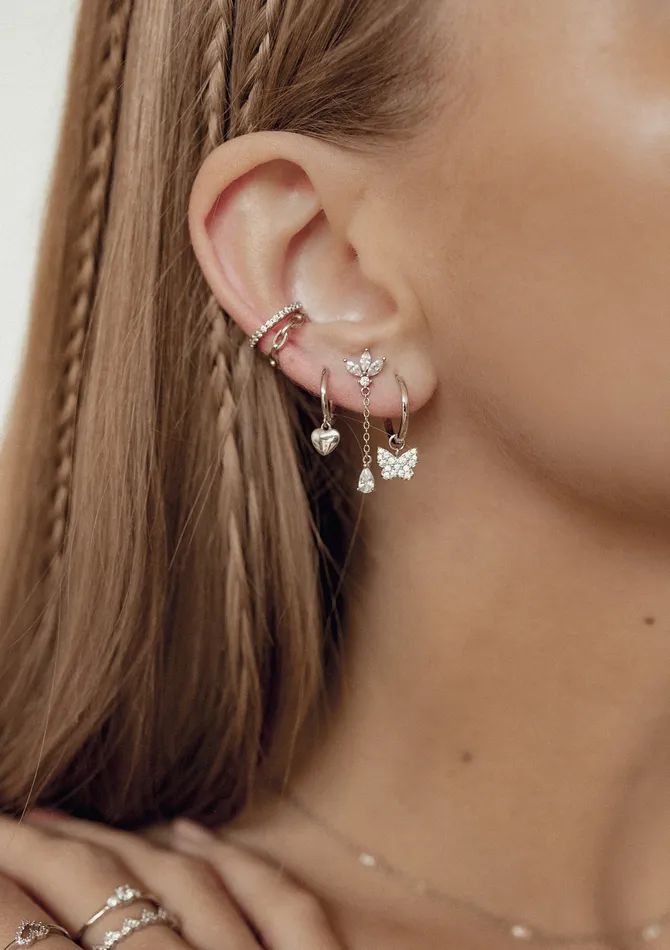 Butterfly Charm Hoop Earrings Sterling Silver Hey Happiness Earrings
