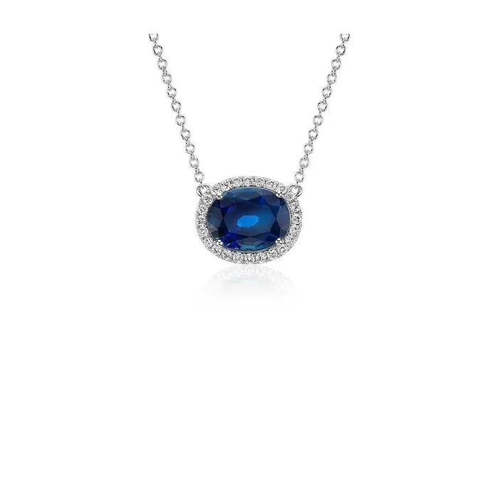 Ceylon Blue Sapphire Pendant Oval Cut Round Natural Earth Mined Diamond Gold 14K 25 Ct GB Necklaces Ceylon Blue Sapphire Pendant Oval Cut Round Natural Earth Mined Diamond Gold 14K 25 Ct GB Necklaces