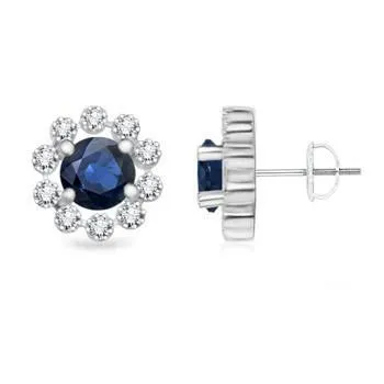 Ceylon Sapphire And Natural Earth Mined Diamond 320 Ct Stud Earrings White Gold 14K GB Earrings Ceylon Sapphire And Natural Earth Mined Diamond 320 Ct Stud Earrings White Gold 14K GB Earrings