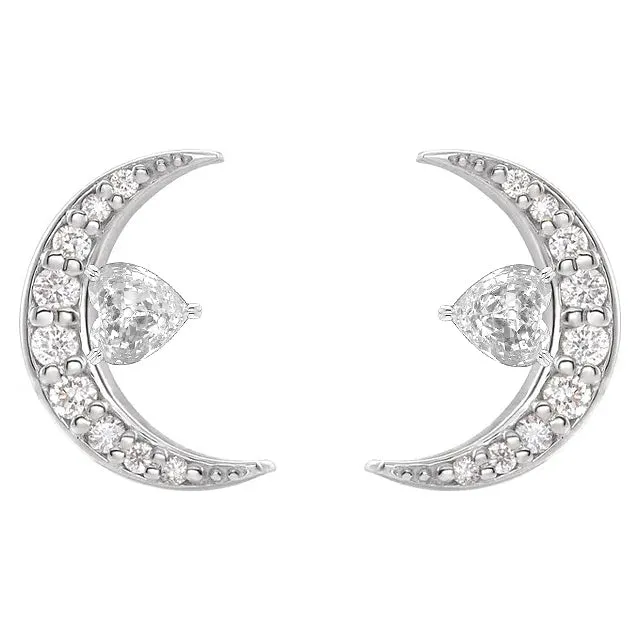 Crescent Moon Stud Earrings 450 Ct Heart Old Cut Jewelry Real Diamond HarryChadEntcom Earrings