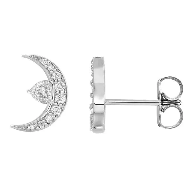 Crescent Moon Stud Earrings 450 Ct Heart Old Cut Jewelry Real Diamond HarryChadEntcom Earrings