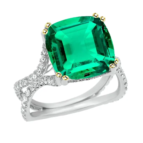 Cushion Shape Green Emerald Ring With Diamonds Split Shank HarryChadEntcom Rings Cushion Shape Green Emerald Ring With Diamonds Split Shank HarryChadEntcom Rings