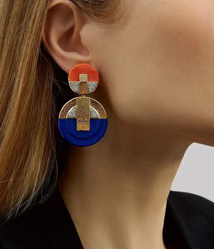 David Webb Workshop Earrings Discus Earrings Lapis Lazuli and Coral