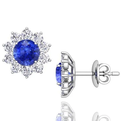 Earrings 460 Carats Ceylon Sapphire With Natural Earth Mined Diamond Stud Earrings White Gold 14K GB Earrings 460 Carats Ceylon Sapphire With Natural Earth Mined Diamond Stud Earrings White Gold 14K GB