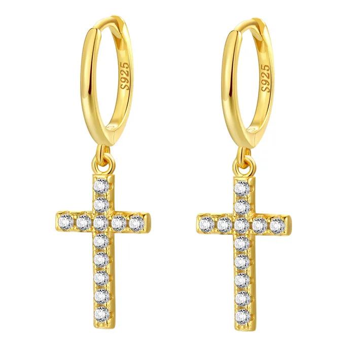 Earrings Cross Huggie Earrings Sterling Silver Gold Hey Happiness