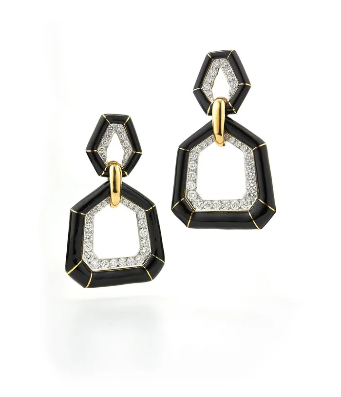 Earrings David Webb Workshop Bamboo Earrings Black Enamel