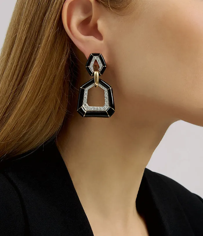 Earrings David Webb Workshop Bamboo Earrings Black Enamel