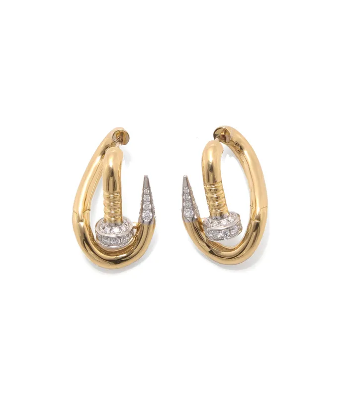 Earrings Diamond Bent Nail Earrings Polished 18K Gold David Webb