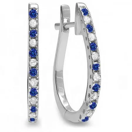 Earrings GB 260 Ct Ceylon Sapphire And Natural Earth Mined Diamond Hoop Earrings Earrings GB 260 Ct Ceylon Sapphire And Natural Earth Mined Diamond Hoop Earrings