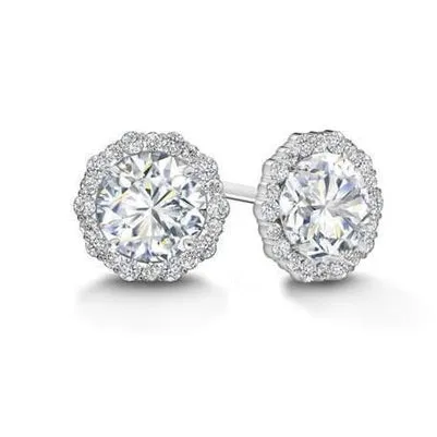 Earrings GB Brilliant Cut Natural Earth Mined Diamonds Halo 4 Carats Lady Studs Earrings White Gold Earrings GB Brilliant Cut Natural Earth Mined Diamonds Halo 4 Carats Lady Studs Earrings White Gold