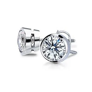 Earrings GB Round Bezel Set Natural Earth Mined Diamond Stud Earring 1 Carat Earrings GB Round Bezel Set Natural Earth Mined Diamond Stud Earring 1 Carat