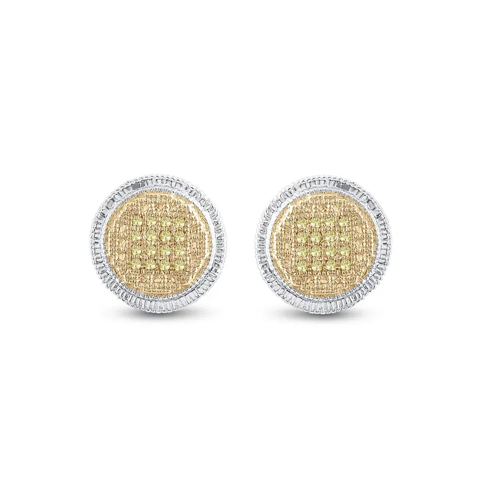 Earrings GND GND Sterling Silver Mens Round Yellow Diamond Disk Circle Earrings 110 Cttw Earrings GND GND Sterling Silver Mens Round Yellow Diamond Disk Circle Earrings 110 Cttw