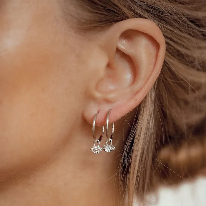 Earrings Hey Happiness Eyes and Lips Charm Hoop Earrings Sterling Silver Earrings Hey Happiness Eyes and Lips Charm Hoop Earrings Sterling Silver