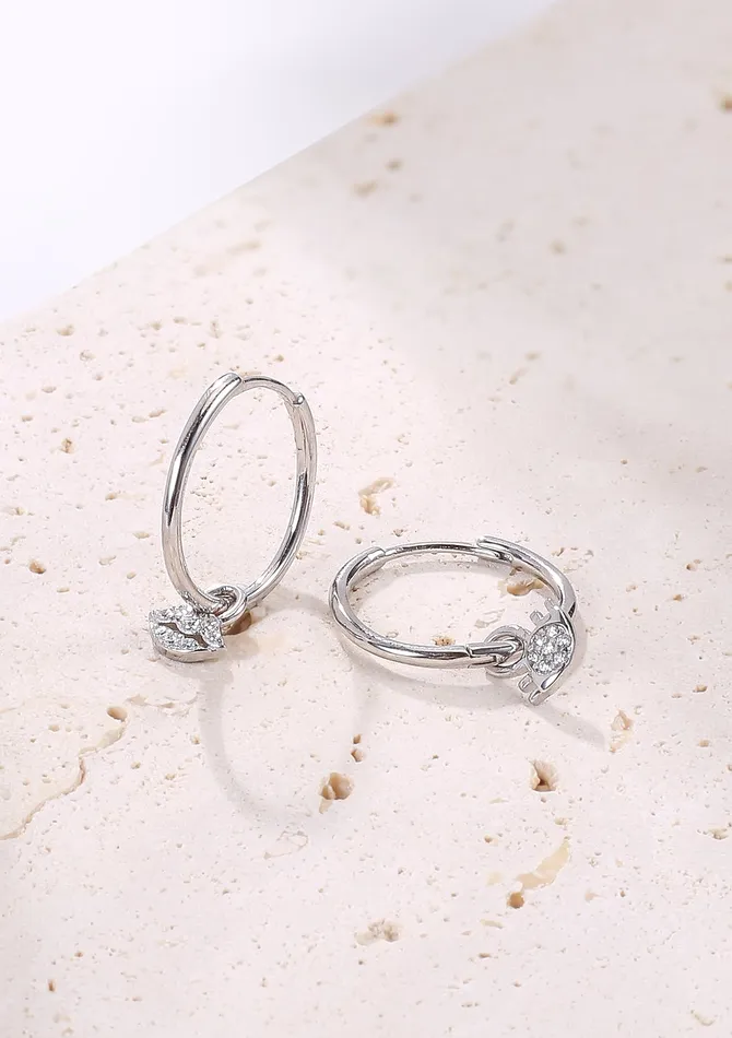 Earrings Hey Happiness Eyes and Lips Charm Hoop Earrings Sterling Silver Earrings Hey Happiness Eyes and Lips Charm Hoop Earrings Sterling Silver