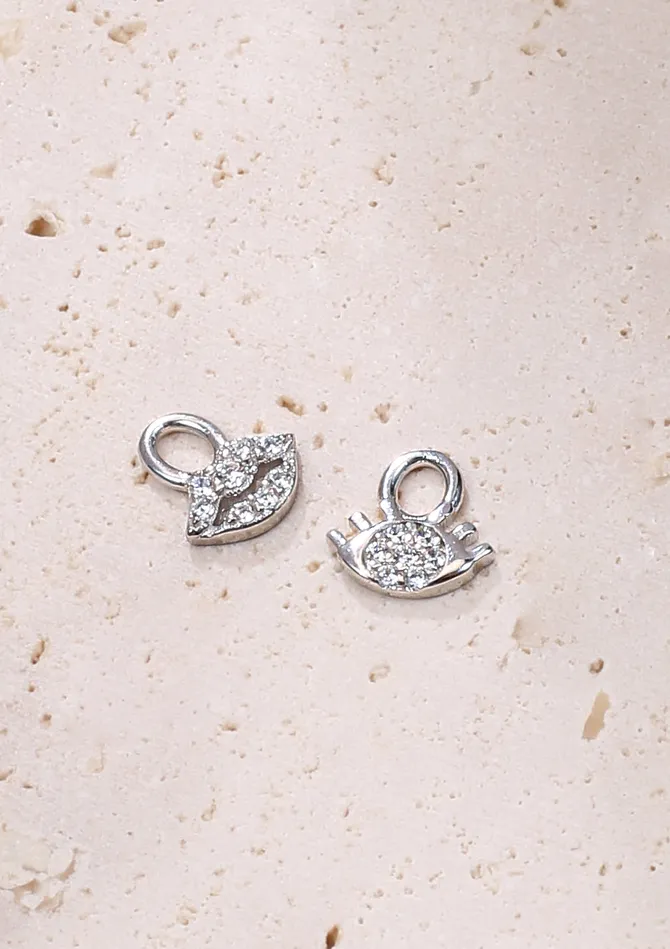 Earrings Hey Happiness Eyes and Lips Charm Hoop Earrings Sterling Silver Earrings Hey Happiness Eyes and Lips Charm Hoop Earrings Sterling Silver
