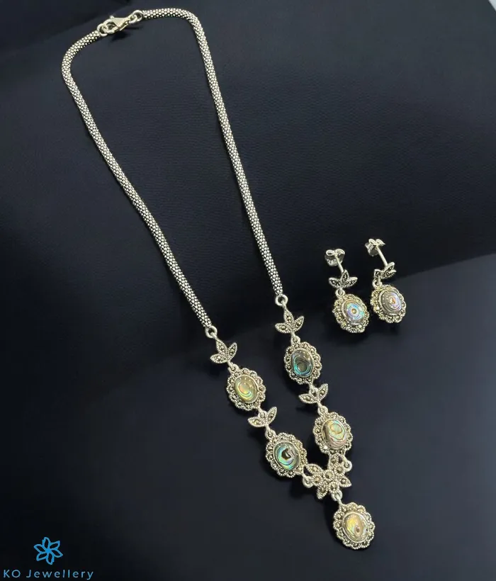 Earrings The Exquisite Elegance Silver Marcasite Necklace Earrings Seashell Marcasite