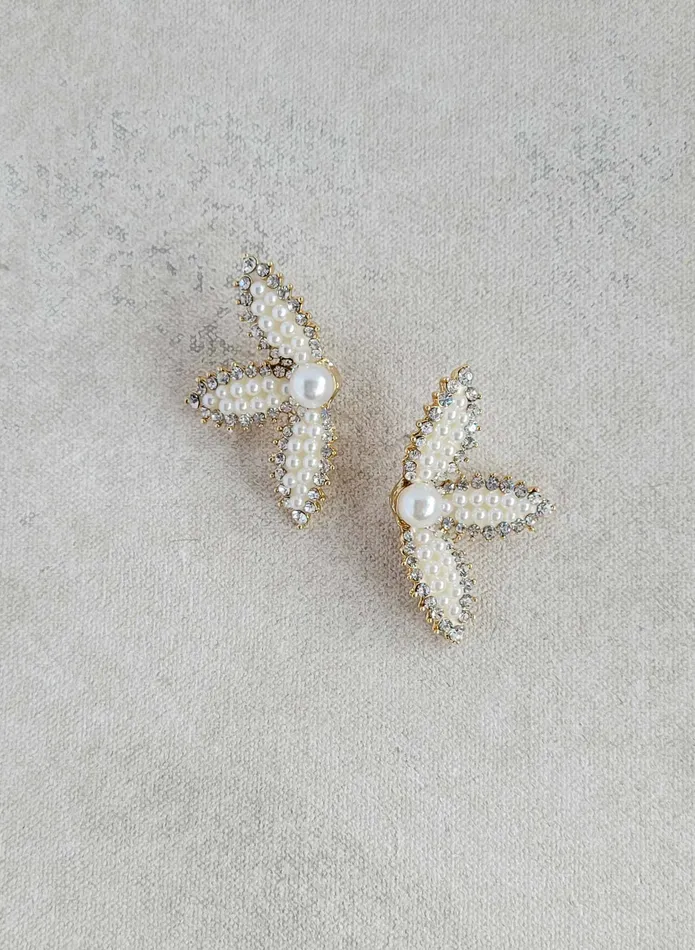 Earrings twigs honey Modern crystal and pearl petal earrings Style 2507