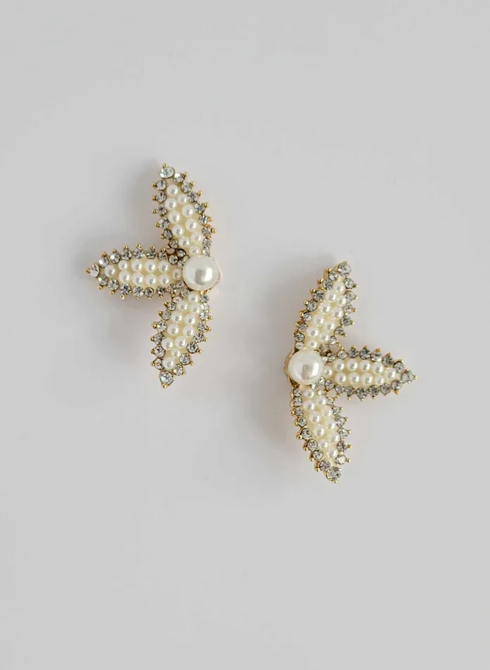 Earrings twigs honey Modern crystal and pearl petal earrings Style 2507