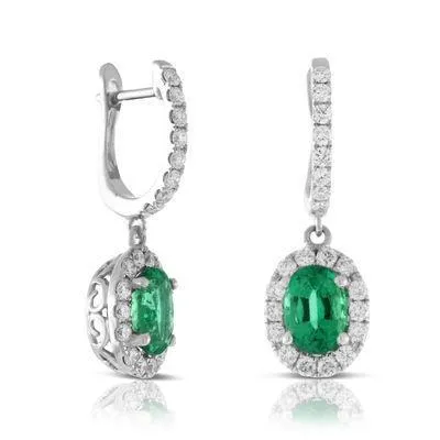 Earrings White Gold 14K Lady Dangle Earrings 628 Ct Green Emerald And Natural Earth Mined Diamonds GB Earrings White Gold 14K Lady Dangle Earrings 628 Ct Green Emerald And Natural Earth Mined Diamonds GB
