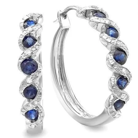 GB 550 Ct Ceylon Sapphire And Natural Earth Mined Diamond Lady Hoop Earring Earrings GB 550 Ct Ceylon Sapphire And Natural Earth Mined Diamond Lady Hoop Earring Earrings